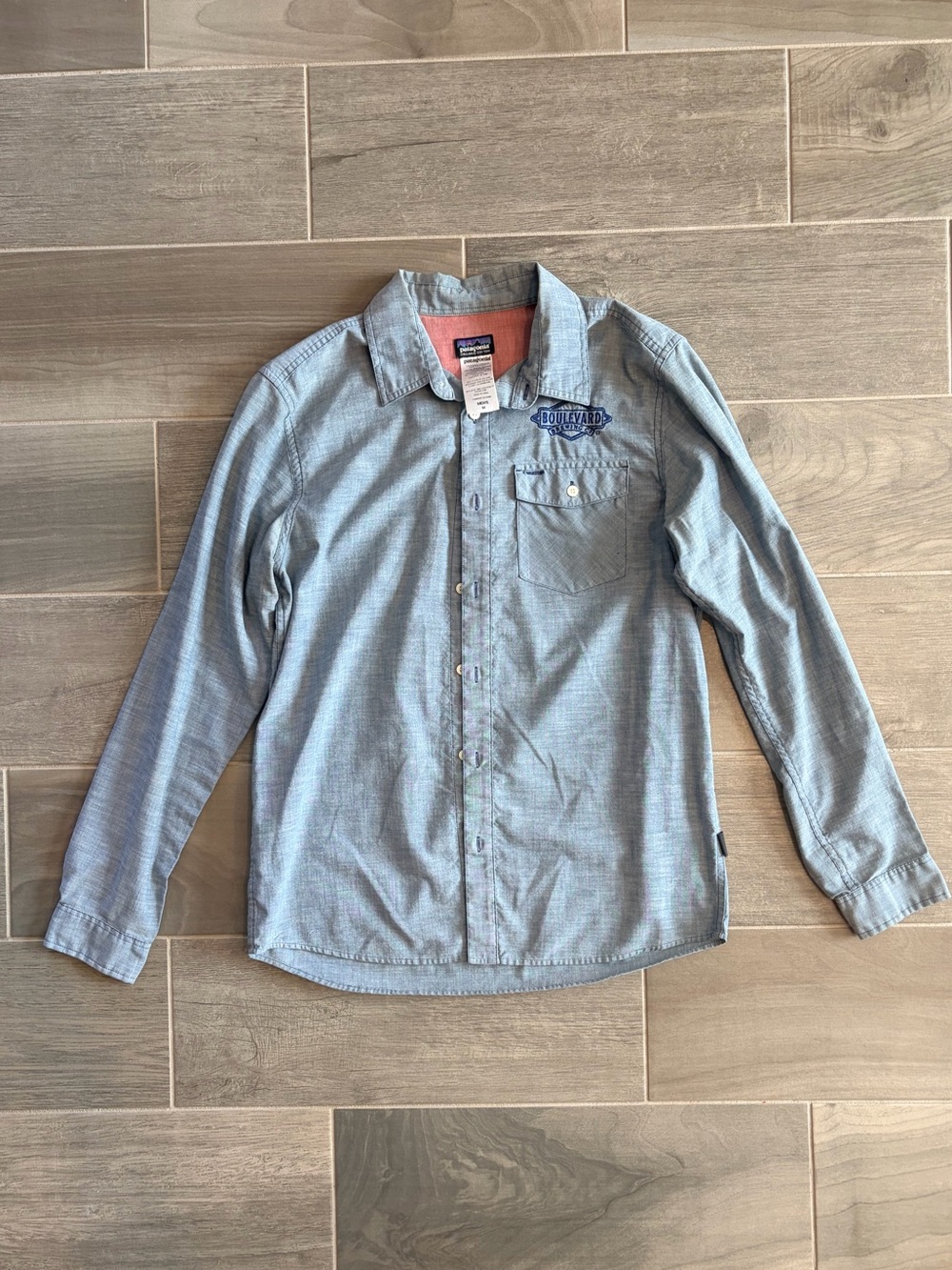 Patagonia Boulevard Brewing Light Blue Long Sleeve Button-Down Shirt